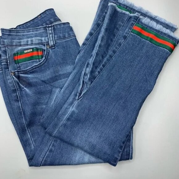 NEW KOKO Insert Flare Jeans with Green Red Trim - Picture 2 of 12